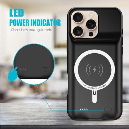 Battery Case for iPhone 16 Pro Max, 12000mAh Capacity Portable Charger Case Rechargeable Smart Battery Pack Compatible with iPhone 16 Pro Max 6.9 inch Charging Cover Support Wireless Charging-Black - size: iPhone 16 Pro Max (6.9 inch)