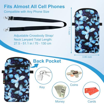 Lanyard Phone Holder Pouch, Phone Bag with Pocket for iPhone & Samsung - color: Butterfly Effect