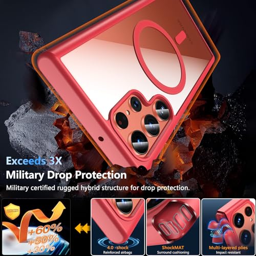 Hensinple for Samsung Galaxy S22 Ultra Case Magnetic, Galaxy S22 Ultra Phone Case [Compatible with Magsafe], Clear Hard Back Slim Shockproof Magnetic Cover Case, Red - color: Red-S22 Ultra, size: Galaxy S22 Ultra 6.8 inch