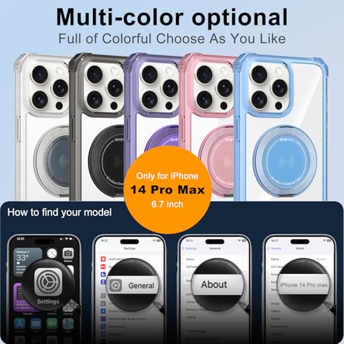 Clear Case for iPhone 14 Pro Max Magnetic 360 Rotatable Ring Stand | Military Grade Heavy Duty Cover with 360 Rotatable Ring Kickstand -260417 - color: Clear, size: iPhone 14 Pro Max