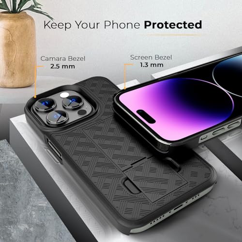MOTIVE for iPhone 14 Pro Max Case with Belt Clip, Rigid, Kickstand | 6.7" | Ranger v1 Series, Black, 360° holster, open-top/open-bottom port access, textured grip, slim - size: iPhone 14 Pro Max