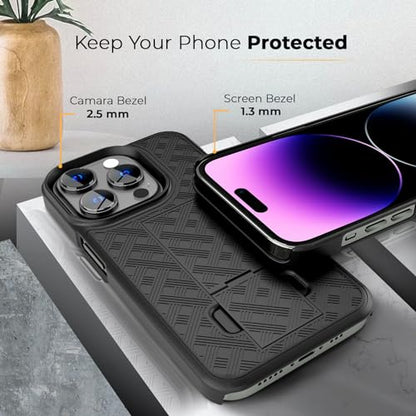 MOTIVE for iPhone 14 Pro Max Case with Belt Clip, Rigid, Kickstand | 6.7" | Ranger v1 Series, Black, 360° holster, open-top/open-bottom port access, textured grip, slim - size: iPhone 14 Pro Max