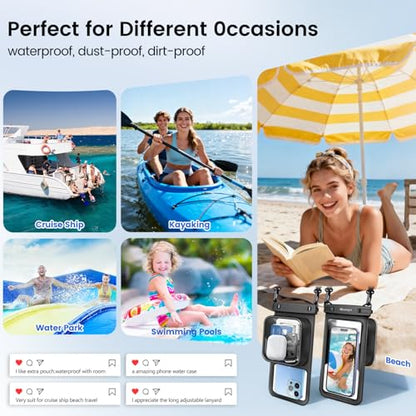 Niveaya [Floatable Floating Waterproof Phone Pouch 2 Pack-Up to 8.5", Large Space Adjustable Neck Lanyard Waterproof Phone Case, Phone Dry Bags for Vacation Beach Pool Kayak Cruise Travel Essentials - color: Black + Black
