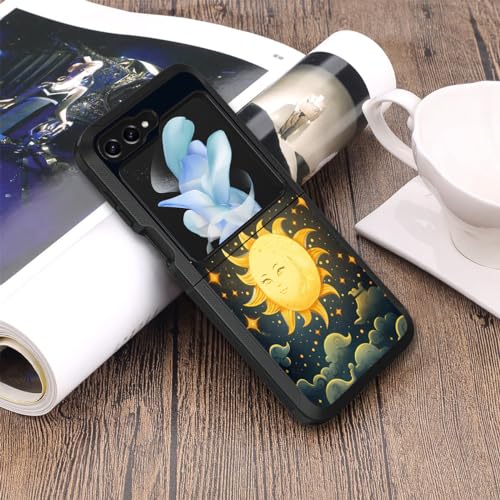 for Galaxy Z Flip 5 Case, Heavy Duty Dual Layer Hybrid Military Grade Shockproof Drop Folding Protective Cover for Samsung Galaxy Z Flip 5 5G 2023, Celestial Theme Sun and Smiley Face - color: Celestial Theme Sun and Smiley Face