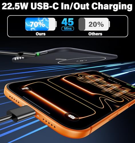 0.29" Ultra Slim 5000mAh for Magsafe Power Bank 22.5W Magnetic Battery Pack | Mini Thin, Fast Charging USB C Wireless Portable Charger Powerbank for iPhone 17 16 15 14 13 12 Plus/ Pro/ Pro Max, Black