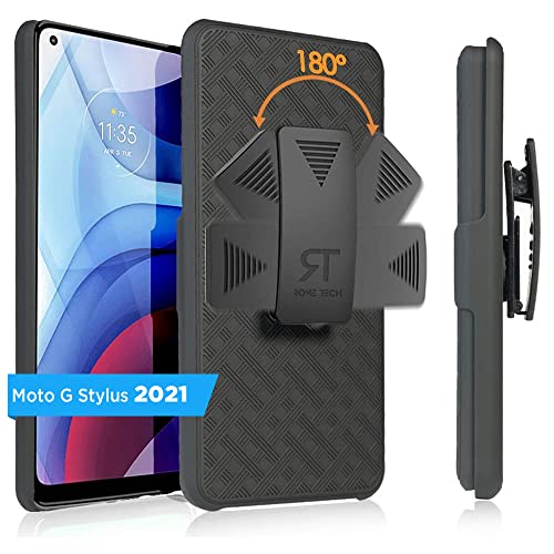 Designed for Motorola Moto G Stylus (2021) Case with Belt Clip Holster | Rugged Holster & Protective Phone Case Combo with Anti-Slip Texture - Black - style: Moto G Stylus 2021
