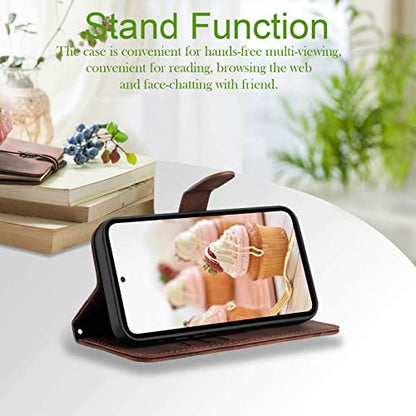for Samsung S21 Case Wallet Card Holder Strap (Brown) | PU Leather Pattern, Card Slots, Cash Pocket, Kickstand, Magnetic Closure, Flip Cover, TPU Inner, Shockproof Protective - color: Brown