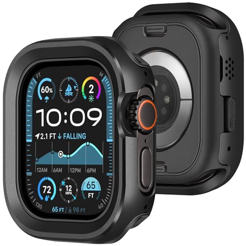 Amizee 2 in 1 Metal Rugged Case Compatible with Apple Watch Ultra 3/2/1 Case 49mm, Aluminum Shockproof Protective Bumper Cover for iWatch 49mm, Black - color: Black, size: 49mm