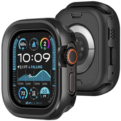 Amizee 2 in 1 Metal Rugged Case Compatible with Apple Watch Ultra 3/2/1 Case 49mm, Aluminum Shockproof Protective Bumper Cover for iWatch 49mm, Black - color: Black, size: 49mm