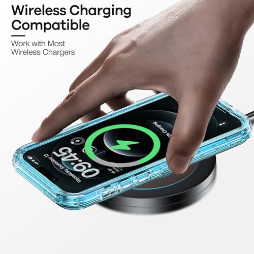 ORIbox for iPhone 13/12 Pro Max Case, 10 FT Military Grade Drop Protection, Transparent Heavy Duty Shockproof Anti-Fall Case, 6.7 inch, 3 in 1, Crystal Blue