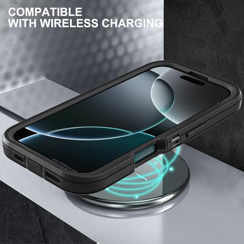 YKHJKLEC for iPhone 16 Pro Case, Military Grade 3 in 1 Heavy Duty Shockproof/Drop Proof/Dust Proof Case with 2Pcs Tempered Glass Screen Protector (Black/Black) - color: Black/Black