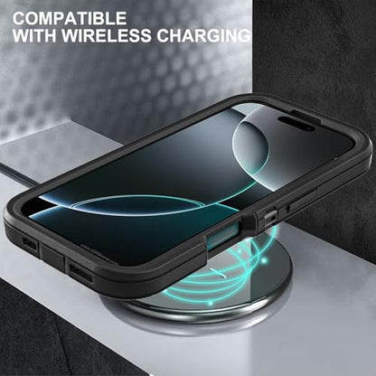 YKHJKLEC for iPhone 16 Pro Case, Military Grade 3 in 1 Heavy Duty Shockproof/Drop Proof/Dust Proof Case with 2Pcs Tempered Glass Screen Protector (Black/Black) - color: Black/Black
