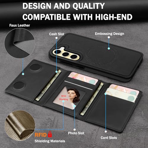 for Samsung Galaxy S23 Wallet Case, 2-in-1 Detachable Magnetic Wallet Case, Card Holder RFID Blocking, Fashionable Faux Leather Card Slot & Folding Design (Black) - color: Black, size: Samsung Galaxy S23