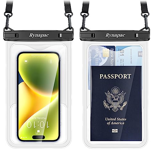Rynapac Large Waterproof Phone Pouch [Up to 8.5"] - 2 Pack IPX8 Waterproof Phone Case for iPhone 17 16 15 Pro Max Galaxy S26 Ultra, Touchscreen & Underwater Photography, Beach Cruise Essentials 2026 - color: [(Clear)Black+Black] Large Waterproof Phone Pou