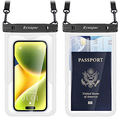Rynapac Large Waterproof Phone Pouch [Up to 8.5"] - 2 Pack IPX8 Waterproof Phone Case for iPhone 17 16 15 Pro Max Galaxy S26 Ultra, Touchscreen & Underwater Photography, Beach Cruise Essentials 2026 - color: [(Clear)Black+Black] Large Waterproof Phone Pou