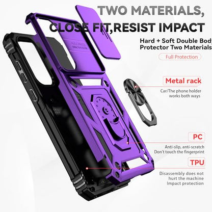 for Galaxy A35 5G Phone Case,Galaxy A35 5G Case,with Screen Protectors and Camera Cover,[Military Grade] 16ft.Drop Tested Cover with Magnetic Kickstand Protective Case for Samsung A35 5G, Purple - color: Purple