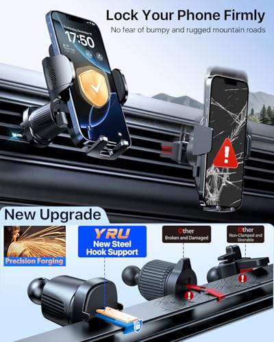YRU 2026 Ultimate Car Phone Holder Mount Bendable & Adjustable Aluminum Arm Cell Phone Holder for Car Dashboard Windshield Phone Stand for iPhone 17 16 15 14 Pro Max Samsung Pickup Truck,Dark Silver - color: Dark Silver