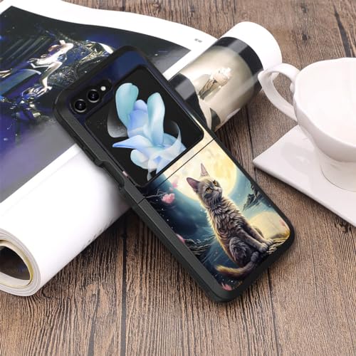 for Samsung Galaxy Z Flip 5 Case, Heavy Duty Dual Layer Hybrid Military Grade Shockproof Drop Folding Protective Cover for Samsung Galaxy Z Flip 5 5G 2023 - Cat Under The Moon - color: Cat Under The Moon-1