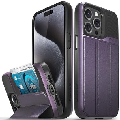 VENA vCommute for iPhone 15 Pro Max Wallet Case, Purple | Military-Grade Drop Protection, Premium Leather Magnetic Flap Cover, Hidden Card Holder, RFID Blocking, Multi-Angle Kickstand - color: Classic - Purple, size: iPhone 15 Pro Max