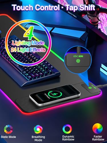 XL RGB LED Gaming Mouse Pad with 15W Magnetic Wireless Charging - color: RGB-Magnetic Right Charger-31.5"x11.8"