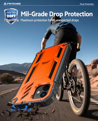 FNTCASE for iPhone 12 Phone Case: for iPhone 12 Pro Phone Case Military Grade Drop Proof Rugged Protective Cover with Kickstand | Matte Textured Shockproof TPU Hybrid Bumper Cases 6.1 inch - Orange | 20FT Military-Grade Drop Protection, Anti-Slip Matte Te