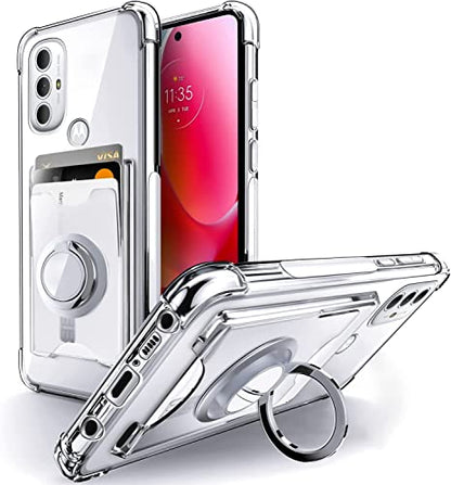 Shields Up for Moto G Play 2023 Case, Moto G Power 2022 Case, Minimalist Wallet Case with Card Holder & Ring Stand, Drop Protection Slim - Clear | Minimalist Wallet Case, 3 Card Slots, 360° Rotation Ring Stand/Kickstand, Drop Protection Protective Cover -