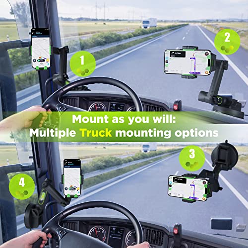 Truckules Truck Phone Mount, 16.9" Long Holder, Big Rig, Green - color: Green