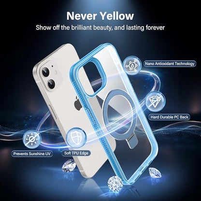 Magnetic Case for iPhone 12/12 Pro - [Built-in Invisible Stand] [Compatible with MagSafe] [Military Grade Drop Protection] Anti-Yellowing Hard Back Silicone Edge Cover, 6.1", Clear Blue - color: Clear Blue, size: iPhone 12/12 Pro 6.1''