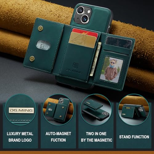 Leather Wallet Phone Cases Compatible with iPhone 15 Case with Card Holder Men 6.1'' 2 in 1 Detachable Back Cover (Green, IP 15) - color: Green, size: IP 15