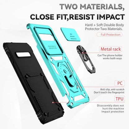 for Samsung Galaxy S10 Plus Case with Camera Lens Cover HD Screen Protector, Military-Grade Drop Tested Magnetic Ring Holder Kickstand Protective Phone Case for Samsung Galaxy S10+ Plus (Mint) - color: Mint with camera cover Military-Grade 2nd gen