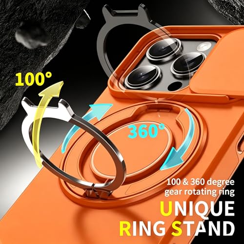 Rugged Shockproof Case for iPhone 17 Pro Max, Heavy Duty Protective Phone Case with Slide Camera Cover, 360° Rotatable Ring Stand & Magnetic Car Mount Compatible (Yellow,iPhone 17 Pro Max) - color: Yellow