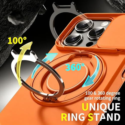 Rugged Shockproof Case for iPhone 17 Pro Max, Heavy Duty Protective Phone Case with Slide Camera Cover, 360° Rotatable Ring Stand & Magnetic Car Mount Compatible (Yellow,iPhone 17 Pro Max) - color: Yellow