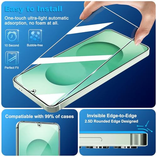 3 Pack for Samsung Galaxy S26 Screen Protector Tempered Glass + 3 Pack Camera Lens Protector, Military Grade Shatterproof, 9H Hardness, Fingerprint Unlock, HD Clear Case Friendly 6.3 Inch