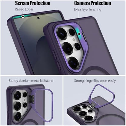 Nvollnoe for Samsung S25 Ultra Case Compatible with MagSafe Military Grade Shockproof Heavy Duty Protective Adjustable Kickstand Matte Semi Clear Phone Cover for Samsung S25 Ultra(Deep Purple) - color: Deep Purple