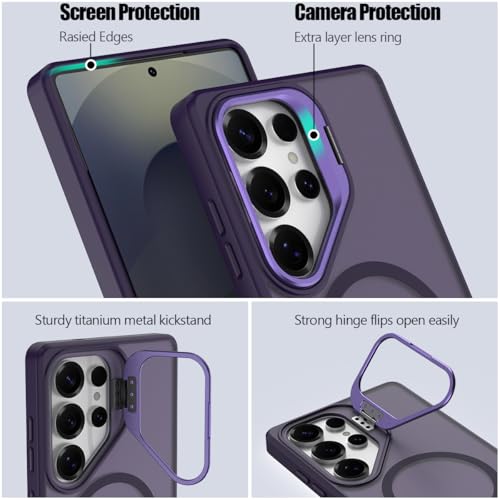 Nvollnoe for Samsung S25 Ultra Case Compatible with MagSafe Military Grade Shockproof Heavy Duty Protective Adjustable Kickstand Matte Semi Clear Phone Cover for Samsung S25 Ultra(Deep Purple) - color: Deep Purple