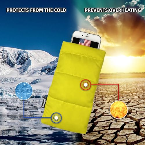 Thermal Phone Case Prevent OVERHEATING in The Sun, Cellphone Pouch for Camping Prevents Freezing, Extends Battery Life, Outdoor Warm Cover Bags for iPhone,Samsung Galaxy Yellow - color: Yellow