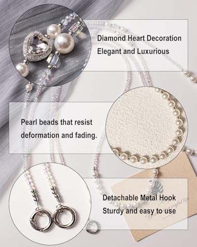 Phone Chain Crossbody Pearl Strap,Pearl Beaded Chain Shoulder Crossbody Lanyard with Phone Tether Patches Compatible with Most Phones Bag Purse - color: M