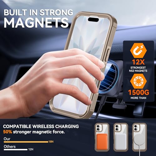 Magnetic for iPhone 17 Case, Compatible with MagSafe, Full Body Rugged Case with Built-in Screen Protector & Kickstand & Belt-Clip (Gold) - color: Gold
