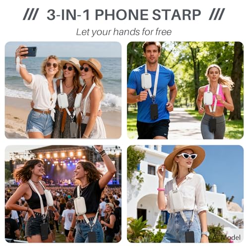 Clip and Go Strap for Phone with Wallet Crossbody - color: White, size: Medium