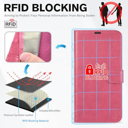 TUCCH Wallet Case for iPhone 17 Pro (6.3") 2025, Flip Stand, Hot Pink | RFID Blocking, 4 Card Holders, Kickstand, PU Leather, Shockproof TPU Shell, Magnetic Closure, Protective Folio Cover - color: Hot Pink