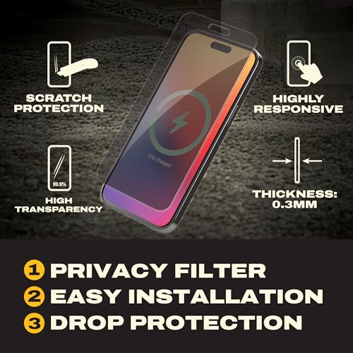 DEWALT Heavy Duty 2Pack Privacy Screen Protector Compatible with iPhone 17 Pro Max Dynamic Island, Sensor Protection, AntiSpy Tempered Glass [9H Hardness] Case Friendly High Response, HD Quality - size: iPhone 17 Pro Max