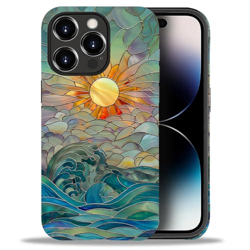DAIZAG Compatible with iPhone 14 Pro Max Case,Sun Rays Ocean Waves Stained Glass Full Pattern Plastic Soft TPU Anti-Drop,Double Protection Corner Case for iPhone 14 Pro Max - color: Sun Rays Ocean Waves Stained Glass, size: iPhone 14 Pro Max