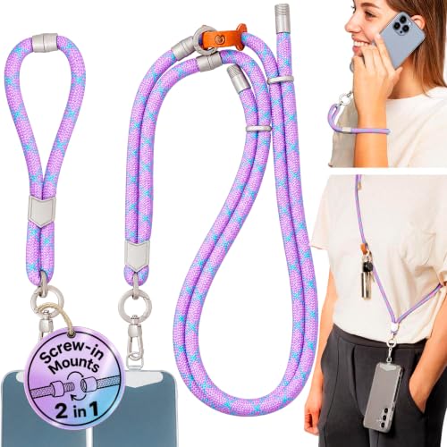 Pulpo 2 in 1 Crossbody Anti Theft Phone Lanyard and Wrist Strap for iPhone and Android, Adjustable Cell Phone Leash and Universal Tether, Hands Free Strap for Travel & Everyday Use - Lavender & Blue - color: Lavender & Blue