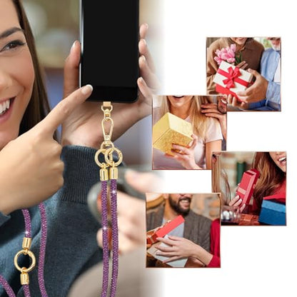 Crystal Phone Strap Crossbody and Wrist Lanyard, Anti Theft Layered & Wrist Strap Cell Phone Neck for Women - color: Purple Crystal