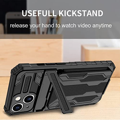 for iPhone 14 Wallet Case with Card Holder, Black | Detachable Card Holder, Built-in Kickstand, with Screen Protectors, Military Grade, Full Body Shockproof - size: for iPhone 14 - 6.1''