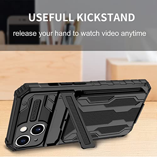 for iPhone 15 Wallet Case with Card Holder, Black | Detachable Card Holder, Built-in Kickstand, with Screen Protectors, Military Grade, Full Body Shockproof - size: for iPhone 15 - 6.1''