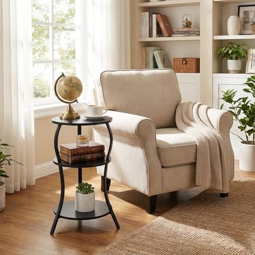 YEAKOO Small Round Side Table,3-Tier Slim Waist End Table for Small Spaces - color: Black, style: Classic