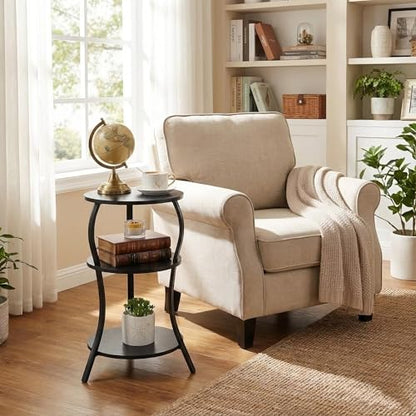 YEAKOO Small Round Side Table,3-Tier Slim Waist End Table for Small Spaces - color: Black, style: Classic