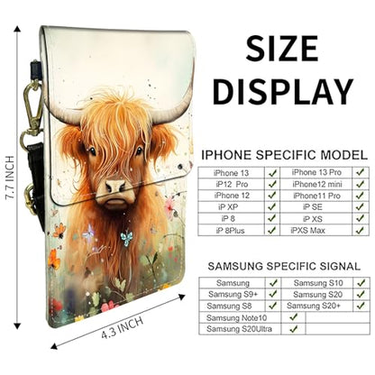 for Women Cell Phone Purse,with Touchscreen Cell Phone Purse,PU Leather Shoulder Bag Waterproof Phone Wallet Case with Clear Touch Screen Window up to 6.7 inch Smartphone, - color: Cow Cattle Butterfly-150
