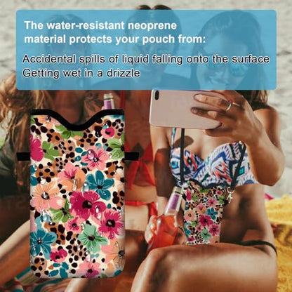 Neoprene Cell Phone Sleeve Pouch Case Bag with Crossbody Strap Neck Lanyard for Women 7.1 X 3.9 in Floral Pattern - color: Floral Pattern